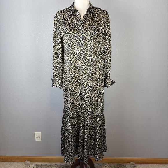 Equipment Dresses & Skirts - Equipment Womens Lenora Midi Maxi Shirt Dress Size‎ M Animal Print Long Sleeve